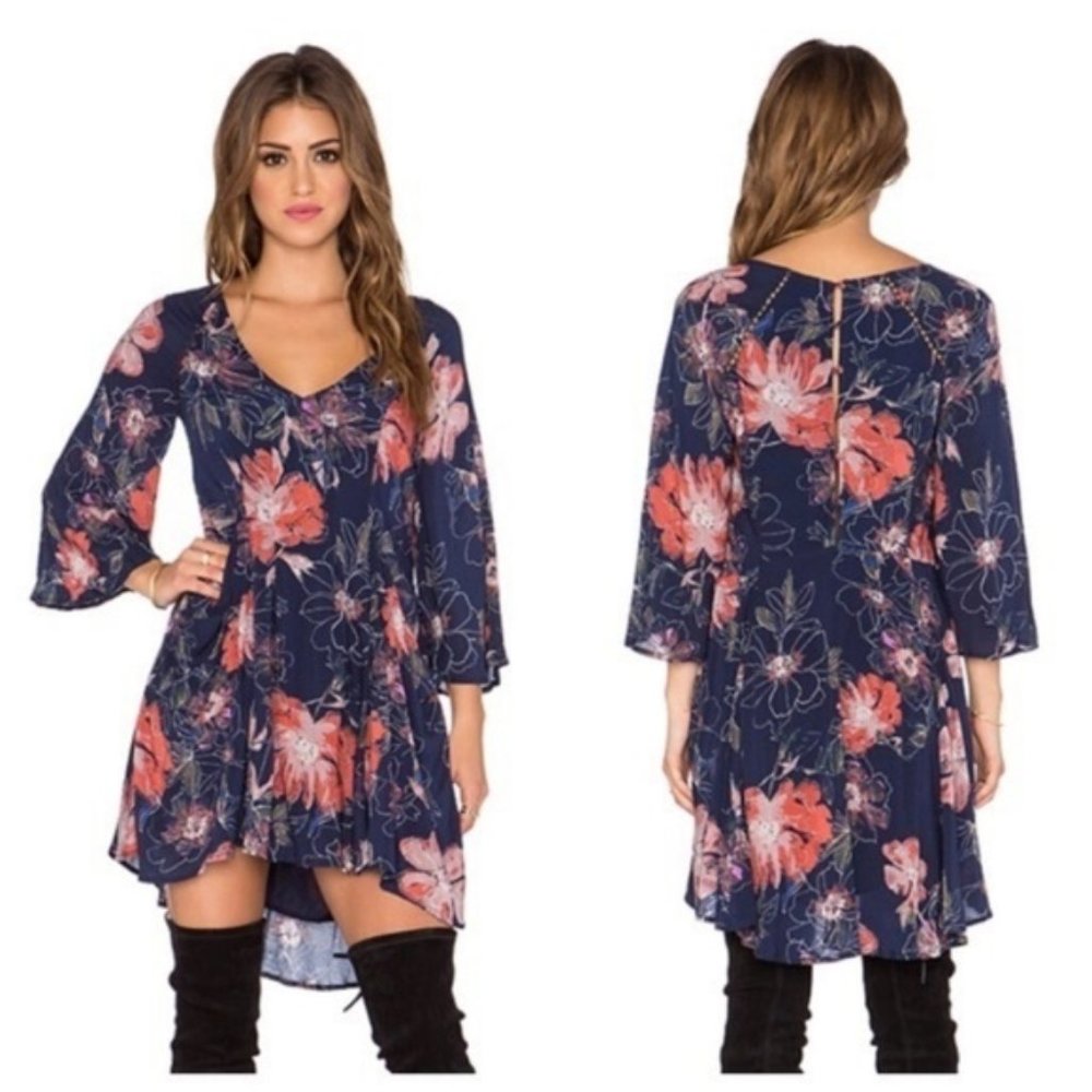 NWOT Free People Eyes On You Blue Floral Dress